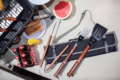 Picnic TIME NFL 3-Piece BBQ Tote & Grill Accessories Set, Outdoor Gril Set with Case, BBQ Spatula, BBQ Fork, and BBQ Tongs, (Black with Gray Accents)