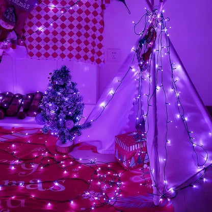 QITONG 165ft 500 LED Purple String Lights, Twinkle Lights Outdoor Waterproof with 8 Modes, Green Wire Christmas Lights Plug in Indoor