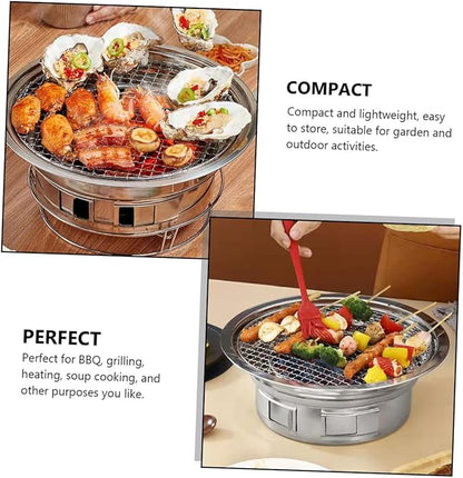 Portable Stainless Steel Charcoal Barbecue Grill, Mini Korean Bbq Stove with Grill Net for Outdoor Camping, Picnic, and Home Use