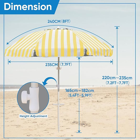 Northroad 8ft Large Beach Umbrella w/Sand Anchor Vent Tilt, Heavy Duty High Wind Patio Umbrellas w/Carry Bag,UV 50+ Sun Protection Portable Sunshade Umbrellas for Garden Pool Backyard