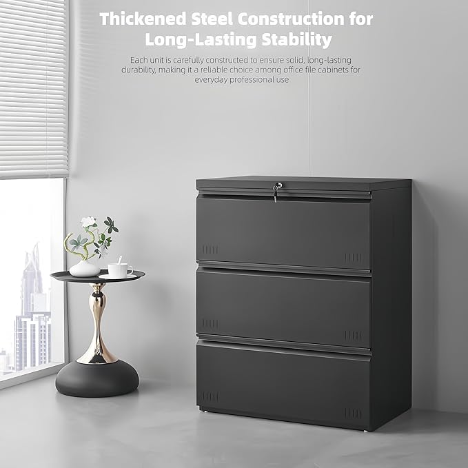 Approgreent Lateral 3 Drawer File Cabient with Lock, Metal Filing Cabinets for Home Office, Heavty Duty Office Storage Cabinet for A4/Letter/Legal (Matte Black)