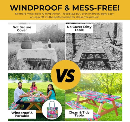 6ft Polyester Picnic Table Cover with Bench Covers Tablecloth Flamingo | Polyester Picnic Table Cover Windproof & Waterproof, Perfect for Camping Gifts & RV Essentials, Cool Camping Gadgets with bag