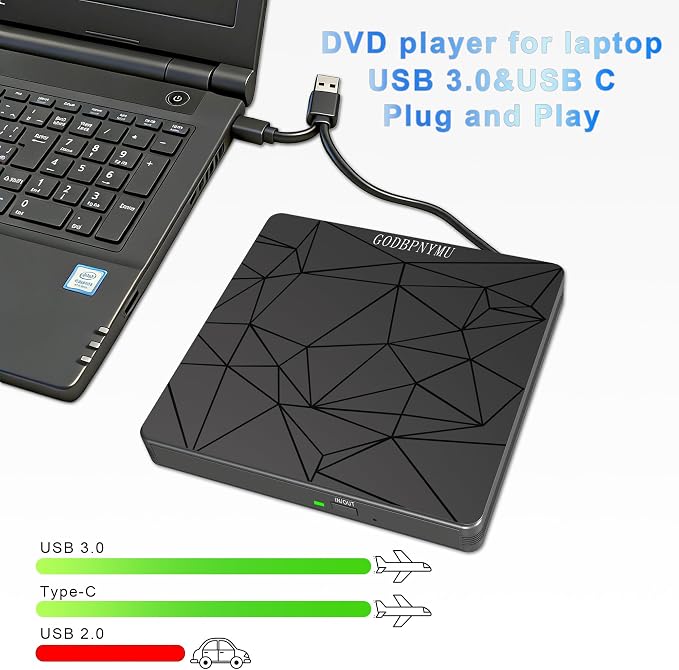External DVD Drive USB 3.0 USB-C CD Burner CD/DVD Player | Portable CD DVD Disc Copier for Laptops and PC Plug & play Compatible with Windows 7/8/10/11, Linux, and Mac OS