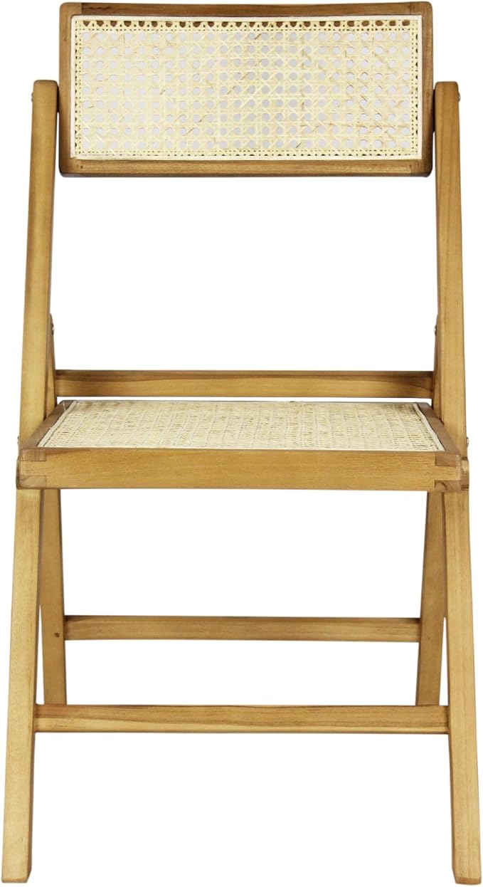 JONATHAN Y Theo Teak Wood and Rattan Folding Chairs, Set of 2, Light Brown | Woven Cane Seat And Back, Portable Lightweight Design, For Dining Room And Living Room, Mid-Century Vintage Bohemian Style