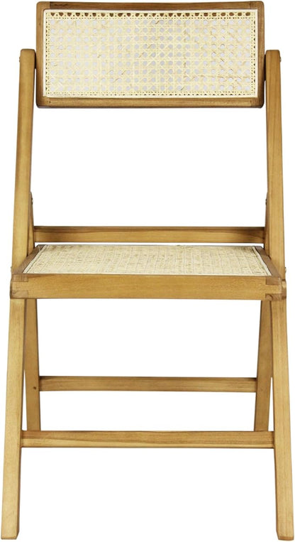 JONATHAN Y Theo Teak Wood and Rattan Folding Chairs, Set of 2, Light Brown | Woven Cane Seat And Back, Portable Lightweight Design, For Dining Room And Living Room, Mid-Century Vintage Bohemian Style