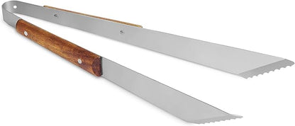 Internet’s Best 3-Piece BBQ Grilling Utensil Set - Long Wooden Handle Spatula, Barbeque Fork, and Serrated Tong Meat Grabbers - Smoker Charcoal Gas Electric Cooking Utensils