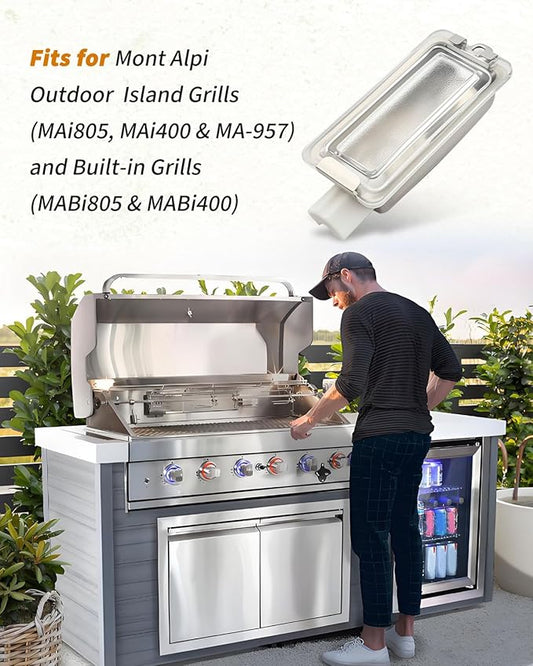 8A37000038 Halogen Grill Light Assembly Fit for Mont Alpi Outdoor Island Grills MAi805, MAi400, MA-957, for Built-in Grills MABi805 MABi400, Outdoor BBQ Grill Light
