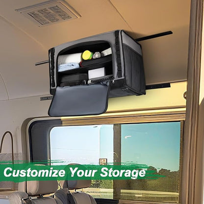 24" RV Overhead Storage Cabinet, Soft-Sided Overhead Organizer for Vans, RV Organizer Storage Cabinet Compatible with Mercedes-Benz Sprinter, Ford Transit & RAM Promaster Vans, Gray