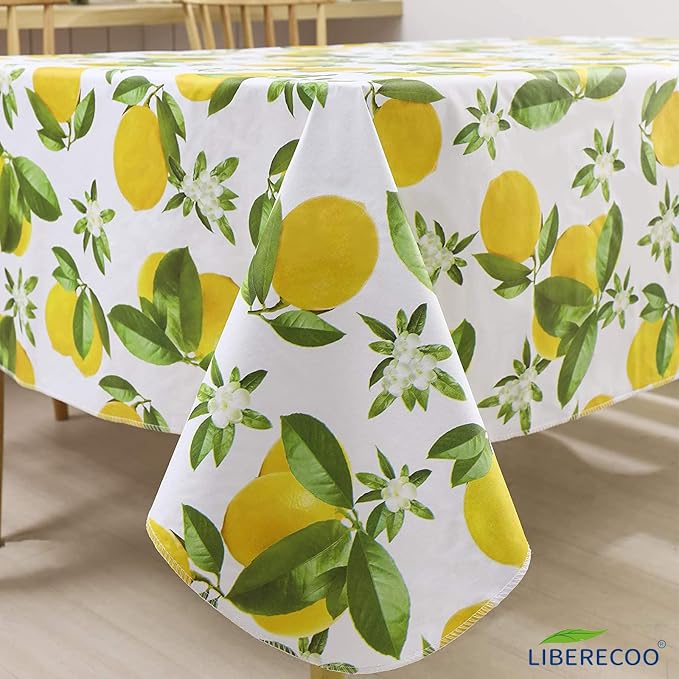 LIBERECOO 60" Square Vinyl Tablecloth with Flannel Backing, Stain-Resistant Tablecloths Waterproof Oil-Proof Wipeable Table Cover for Indoor/Outdoor Picnic, BBQ