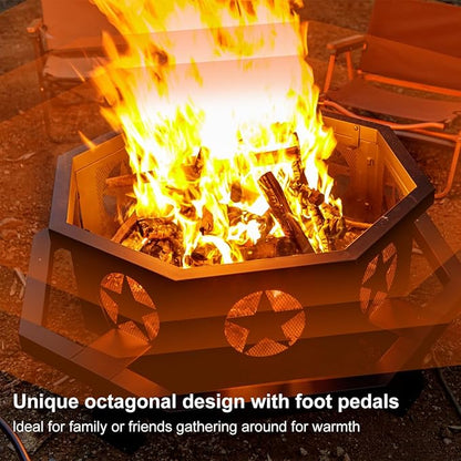 Panovue 42 inch Fire Pit for Outside, Heavy Duty Wood Burning Fire Pits with Fire Poker, Outdoor Octagonal Firepit for Camping, Yard, Patio