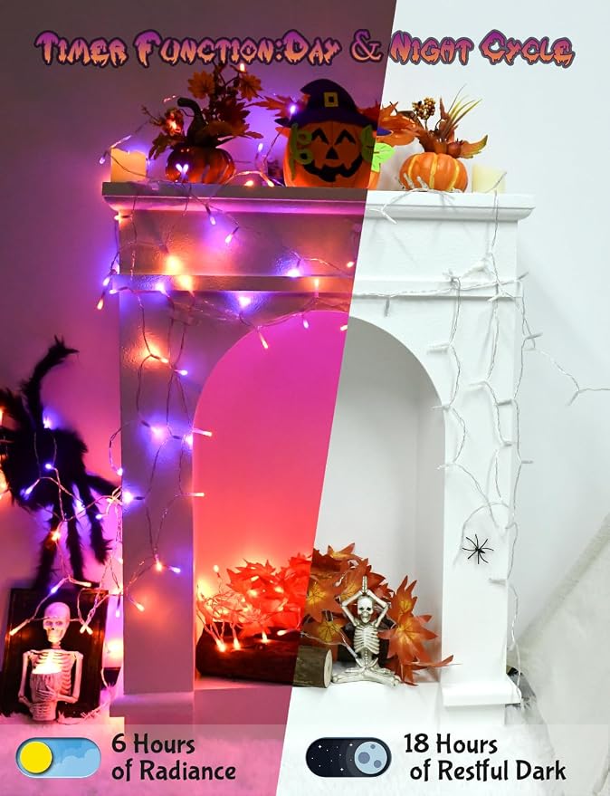 Cshare Halloween String Lights Battery Operated With Timer, Orange and Purple Outdoor 9.8ft 30LED, Decorations for Party Yard Pathway Indoor Outdoor