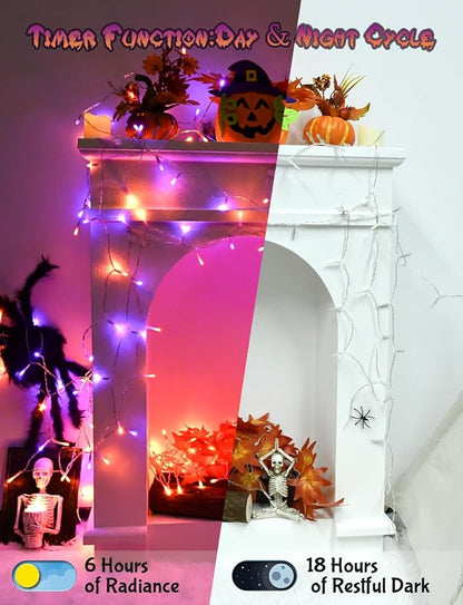cshare Halloween String Lights Battery Operated with Timer, Orange and Purple Fairy Lights Outdoor 9.8ft 30LED, Halloween Decorations for Party Yard Pathway Indoor Outdoor 2 Packs