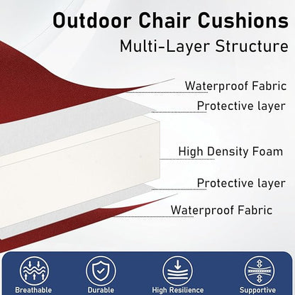 Topotdor Outdoor Chair Cushions Set of 4, 17"x16"x2" Waterproof Patio Chair Cushions for Outdoor Furniture, Round Corner Outdoor Seat Cushions Color Fastness Chair Pads with Ties, Bright Red