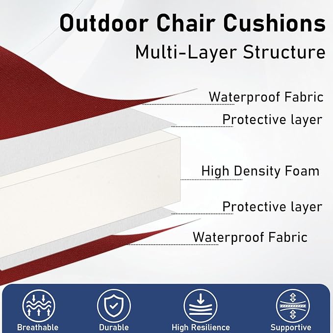 Topotdor Outdoor Chair Cushions Set of 2, 18"x18"x2" Waterproof Patio Chair Cushions for Outdoor Furniture, Round Corner Outdoor Seat Cushions Color Fastness Chair Pads with Ties, Bright Red