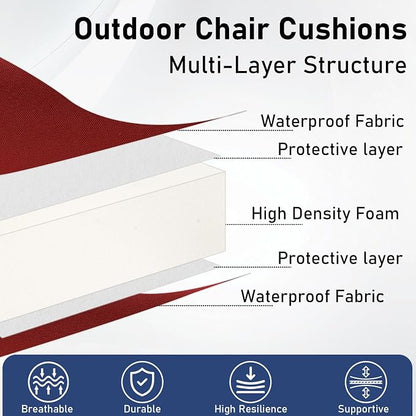 Topotdor Outdoor Chair Cushions Set of 2, 18"x18"x2" Waterproof Patio Chair Cushions for Outdoor Furniture, Round Corner Outdoor Seat Cushions Color Fastness Chair Pads with Ties, Bright Red