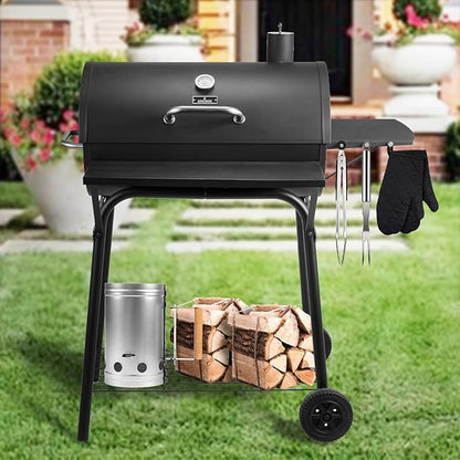 Charcoal Grill Outdoor BBQ Grill 30INCH Barrel Charcoal Grills with Side Table, 627 Square Inches, Outdoor Backyard Camping Picnics, Patio and Parties, Black by DNKMOR