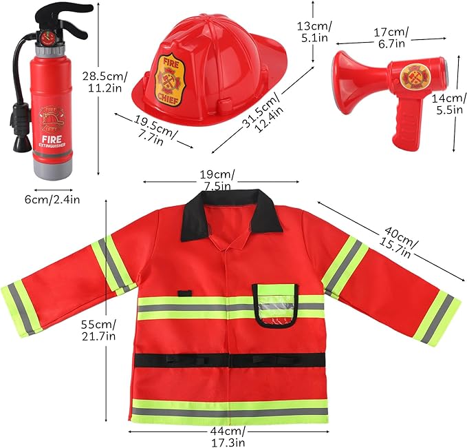 Liberry Firefighter Costume for Kids 3-5, Fireman Toys with Toddler Career Day Outfit, Helmet, Fire Extinguisher, Pretend Play Set for Boys Girls Birthday Gift