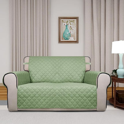 PureFit Reversible Quilted Couch Covers for Dogs Loveseat Sofa Cover 46.5” | Sage Green/Ivory, Water Resistant Couch Protector, Washable Pet Couch Cover with Non Slip and Elastic Straps For Kids