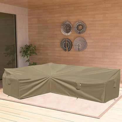 Heavy Duty Outdoor Sectional Sofa Cover, 90"X120" Waterproof 600D Patio Sectional Couch Cover, Lawn Patio Furniture Cover (Desert Khaki, L-Shaped-Left Facing-90 x120)