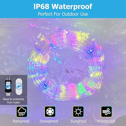 50ft LED Rope Lights for Outside, 25 Colors IP68 Waterproof, Dimmable Warm White RGB Outdoor String Lights, Red White Blue for Memorial Day Patriotic Decorations, Fairy Lights for Indoor Bedroom