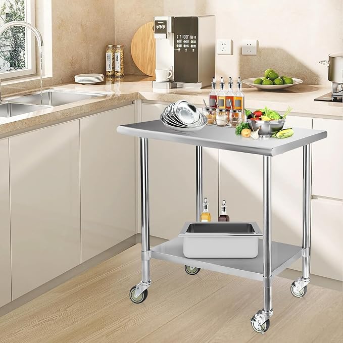 STABLEINK Stainless Steel Table with Backsplash 36x30 Inches 3ft for Prep | NSF Certified Metal Work Table Workbench with Undershelf for Commercial Kitchen Restaurant Hotel Laundry Garage Chef