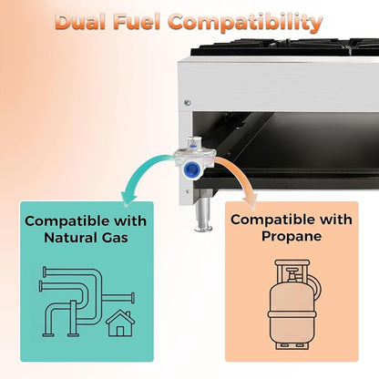Commercial Countertop Gas Hot Plate Burner,NG LP Convertible Stove with Independent Controls,Standing Pilot Ignition,Cast Iron Grates,Adjustable Legs for Restaurant Prep Cooking (Silver,4 Burner)
