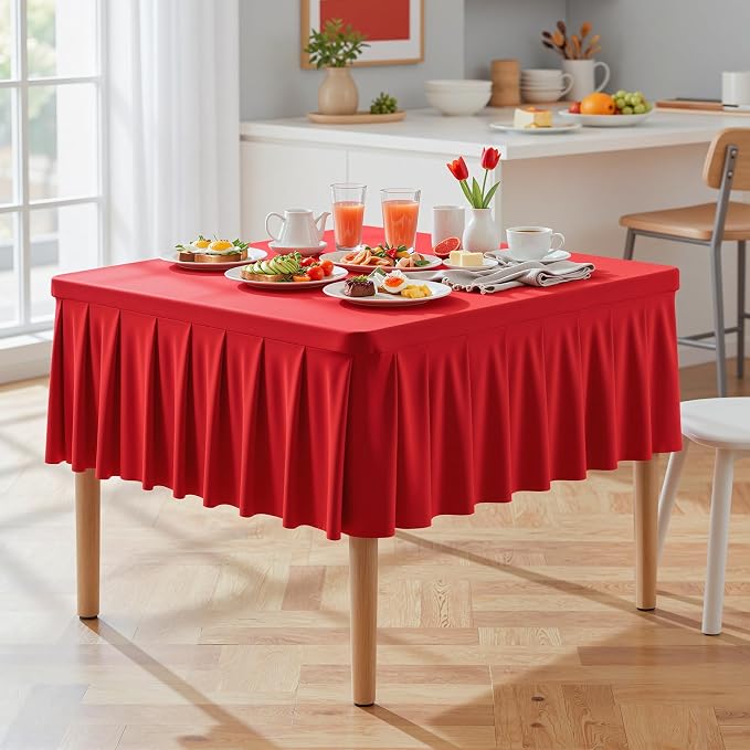 PARTISKY Red Spandex Square Tablecloths 48x48 Inch, 2 Pack Wrinkle Free Fitted Card Table Cloth Stretch Square Table Cover for Kitchen Dinner, Holiday Party, Wedding Banquet, Display Trade Show