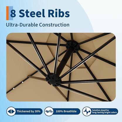 15FT Outdoor Patio Umbrella,Double-Sided Rectangle Market Umbrella with 36 LED Solar Lights & Base,UV50+ Weather-Resistant Oversized Outdoor Umbrella,Crank Lift,3-Way Shade for Pool,Garden,Backyard