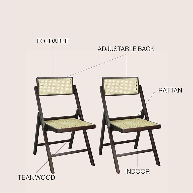 JONATHAN Y Theo Teak Wood and Rattan Folding Chairs, Set of 2, Dark Brown | Woven Cane Seat And Back, Portable Lightweight Design, For Dining And Living Room, Mid-Century Vintage Bohemian Style