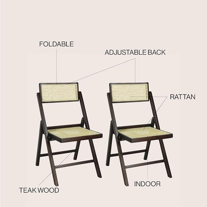 JONATHAN Y Theo Teak Wood and Rattan Folding Chairs, Set of 2, Dark Brown | Woven Cane Seat And Back, Portable Lightweight Design, For Dining And Living Room, Mid-Century Vintage Bohemian Style
