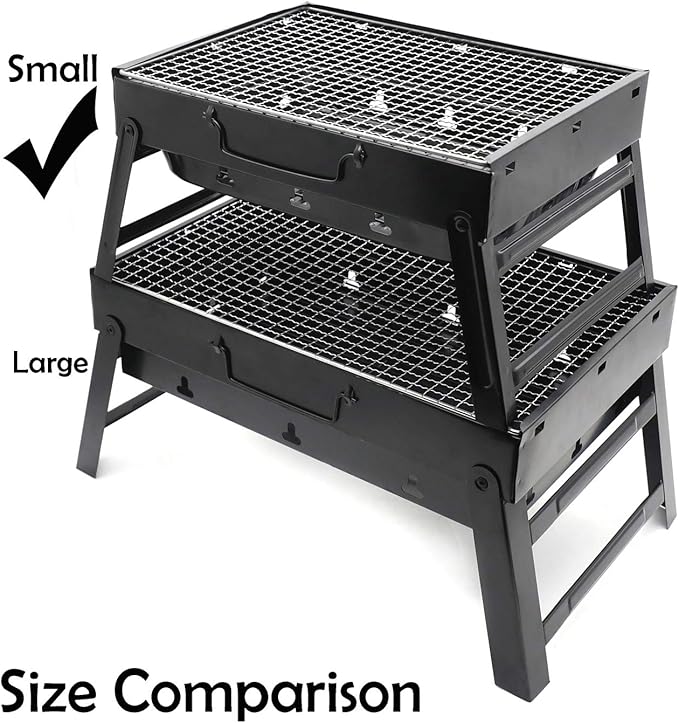 HongK- Small BBQ Barbecue Grill Large Folding Portable Charcoal Stove Camping Garden Outdoor [P/N: ET-COOK006-BK]