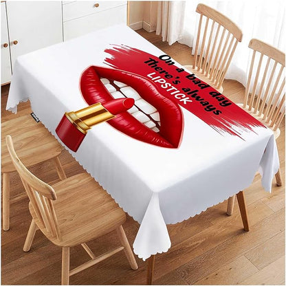 Swono Decorative Rectangle Table Cloth Sexy Lips, Lip Rouge On A Bad Day There Lipstick Polyester Tablecloth Kitchen Table Cover for Dining BBQ Picnic Coffee Table 50x72, 4-6 Seats