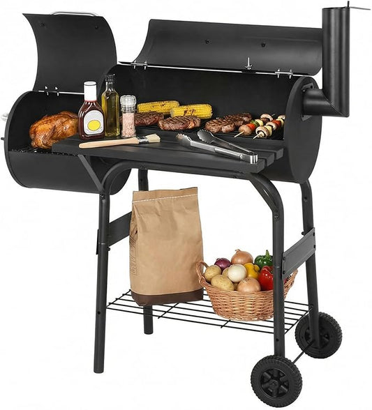 Charcoal Grills with Offest Smokers: Spacious Barrel Charcoal BBQ Grill | Barbecue Smoker Grill Combo for Outdoor Backyard Patio Camping Picnic and Party