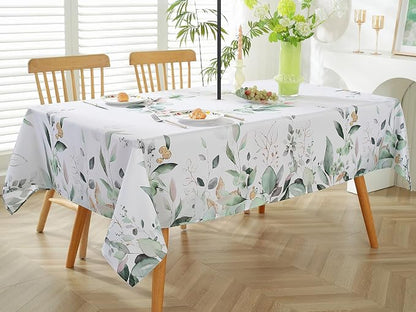 Outdoor Tablecloth with Umbrella Hole and Zipper Rectangle 52 x 70 Inch Waterproof Eucalyptus Leaves Floral Zippered Table Cloth, Fabric Table Cover for Spring/Summer/Picnic/Camping/Patio, Green