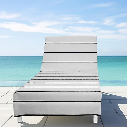 COTTON CRAFT Pool Lounge Chair Cover - 2 Pack Terry Towel Chaise Lounge Cover - Soft Cotton Absorbent Striped Towel Beach Chair Cover - Oversized 32 in W x 82 in Length x 7 in Pocket – White Black