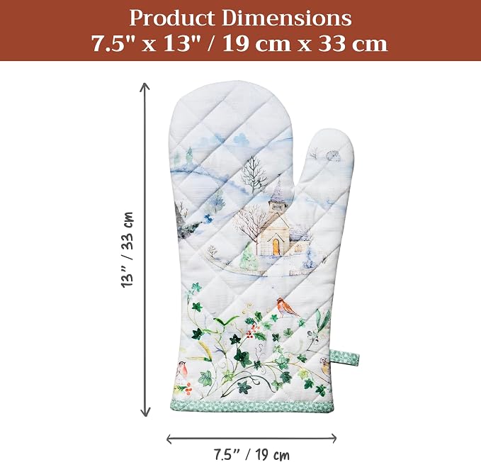 Maison d'Hermine Oven Gloves 100% Cotton Oven Mitt (7" x 13", Pack of 1) | With Loop Heat Resistant BBQ Cooking Gloves Baking Kitchen Handling Hot Pans Thanksgiving Christmas - Snowy World