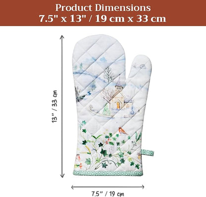 Maison d'Hermine Oven Gloves 100% Cotton Oven Mitt (7" x 13", Pack of 1) | With Loop Heat Resistant BBQ Cooking Gloves Baking Kitchen Handling Hot Pans Thanksgiving Christmas - Snowy World