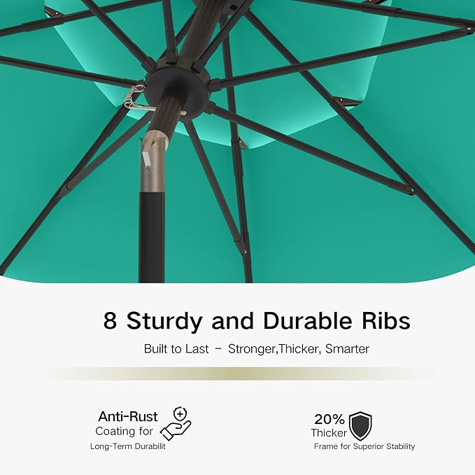 Kingdura 10ft 3-Tier Patio Umbrella, Outdoor Table Umbrella with Easy Crank & Tilt, 8 Reinforced Ribs, UV Protection for Deck, Pool, Market, Backyard (Tiffany blue)