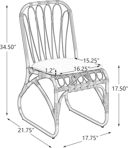 Christopher Knight Home Set of 2 Busby Patio PE Wicker Dining Chairs, Outdoor Woven Rattan Accent Chair with Iron Frame+Cushion, Fully Assembled Lounge Chair Outdoor for Garden/Balcony, Black+Grey