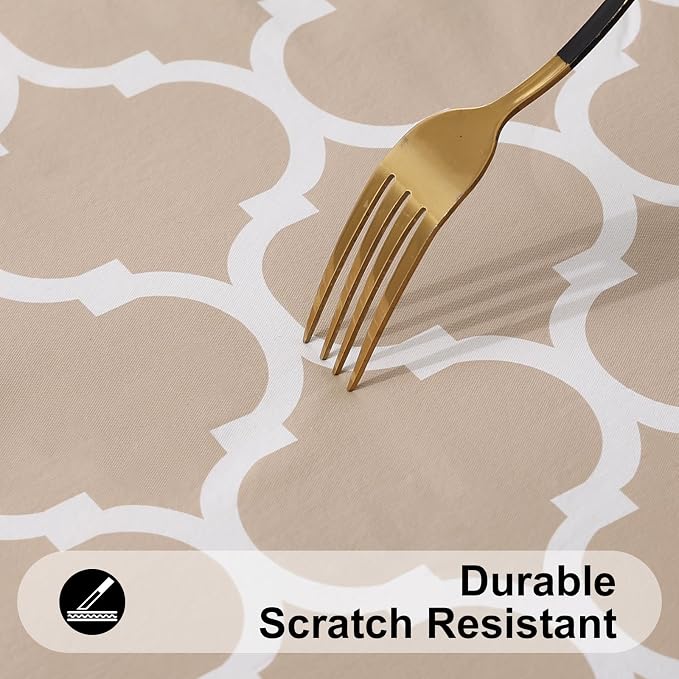 Smiry Rectangle Table Cloth, Wipeable Spillproof Plastic Tablecloths with Flannel Backing for Rectangle Tables, Waterproof Vinyl Tablecloth for Dining, Camping, Indoor and Outdoor (54"x78", Khaki)
