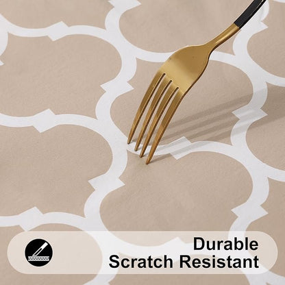 Smiry Rectangle Table Cloth, Wipeable Spillproof Plastic Tablecloths with Flannel Backing for Rectangle Tables, Waterproof Vinyl Tablecloth for Dining, Camping, Indoor and Outdoor (54"x78", Khaki)