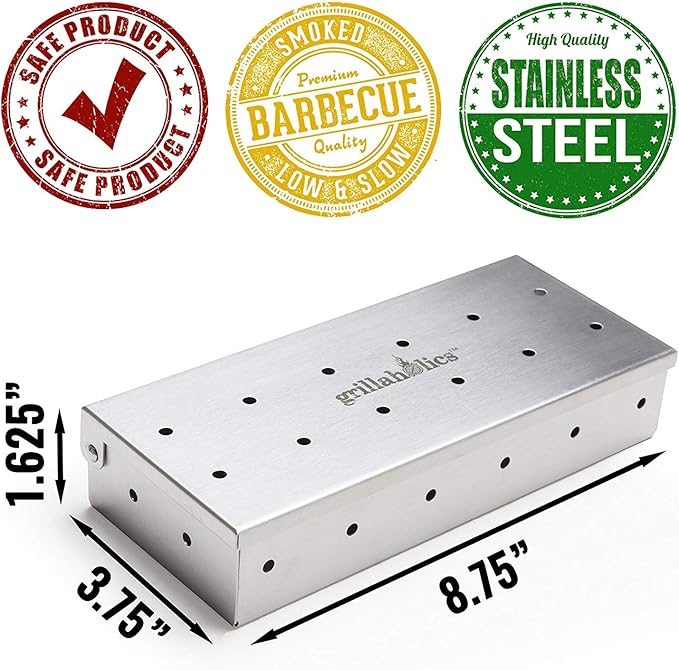 Grillaholics Smoker Box for Gas & Charcoal Grills – Large Stainless Steel Wood Chip Container for Smoking Meat – Grilling Accessories for BBQ Lovers – Grilling Gift for Men