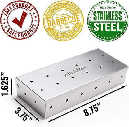 Grillaholics Smoker Box for Gas & Charcoal Grills – Large Stainless Steel Wood Chip Container for Smoking Meat – Grilling Accessories for BBQ Lovers – Grilling Gift for Men