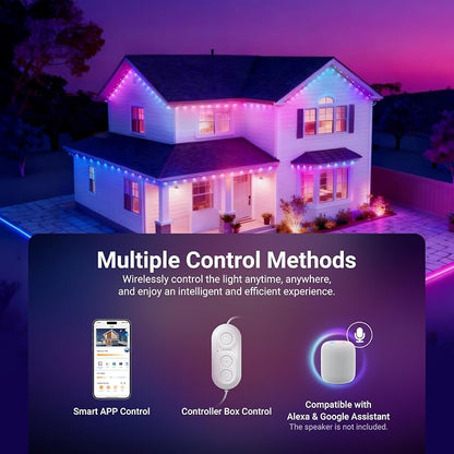NEEWER 48ft Permanent Outdoor Lights for House Decor, Smart AI RGB IC CW Outside Eaves String Christmas Lighting, 30 LED Lights, App Control 50+ Scenes IP65 Waterproof, Compatible with Alexa, NR02