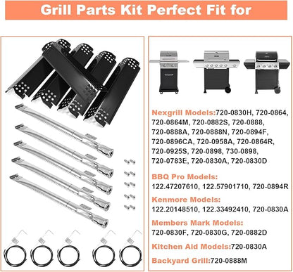 Grill Replacement Parts for Nexgrill 5 Burner 720-0888 720-0888A 720-0888N 720-0882S Porcelain Steel 5 Pack Heat Shield Plate, Grill Burner Igniter for Home Depot Nexgrill Replacement Kit