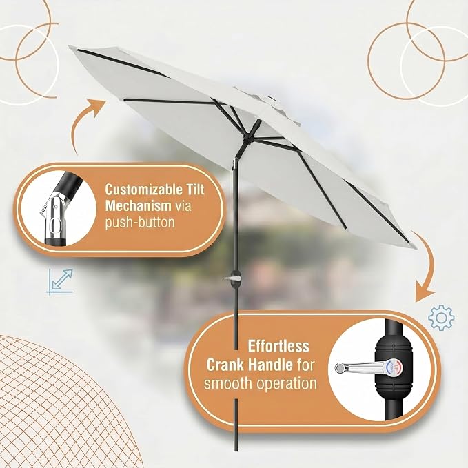 Greesum 9FT Outdoor Patio Umbrella, Table Umbrella for Yard, Market, Heavy-Duty Waterproof Pool Umbrella with 8 Sturdy Ribs, UV Protection for Beach, Deck, Garden, Backyard