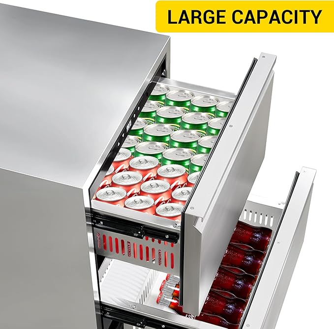 CT Copper Tailor 24 Inch Outdoor Dual Drawer Fridge,Stainless Steel Beverage Refrigerator,Freestanding or Built-In Installation,LED Touch Control,Fit for Home & Commercial Use.(4.2 Cu.Ft)