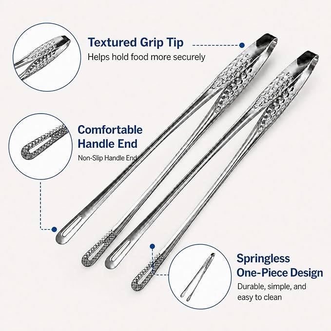 18/8 Stainless Steel Korean BBQ Tongs 11 Inch, 2 PCS Long Thin Grill Tongs, Precision Food Tongs for Cooking, Serving, Charcuterie, Appetizer, Fruit, Kitchen Utensils