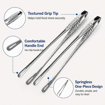 18/8 Stainless Steel Korean BBQ Tongs 11 Inch, 2 PCS Long Thin Grill Tongs, Precision Food Tongs for Cooking, Serving, Charcuterie, Appetizer, Fruit, Kitchen Utensils