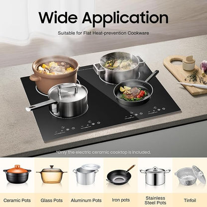 3000W 110V Electric Cooktop 4 Burners, 24 Inch Portable Built-In Countertop Ceramic Stove Top Built-in Cooktop Sensor Touch Control with Safety Lock & Timer 9 Power Levels (NO PLUG)